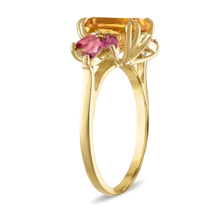 Citrine and Pink Topaz 10K Yellow Gold Cocktail Ring 2.39ctw