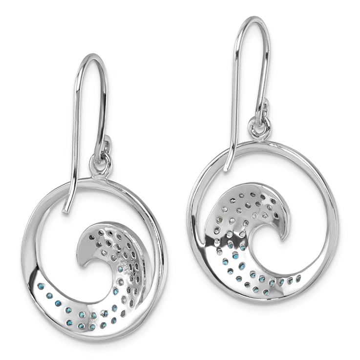 Rhodium Over Sterling Silver Polished Cubic Zirconia Wave Dangle Earrings