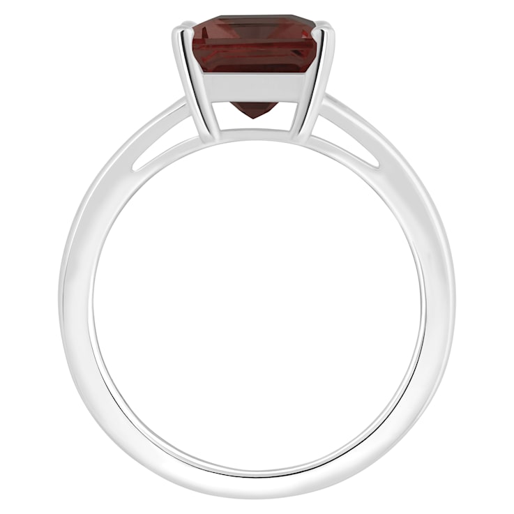 10x8mm Emerald Cut Garnet Rhodium Over Sterling Silver Ring