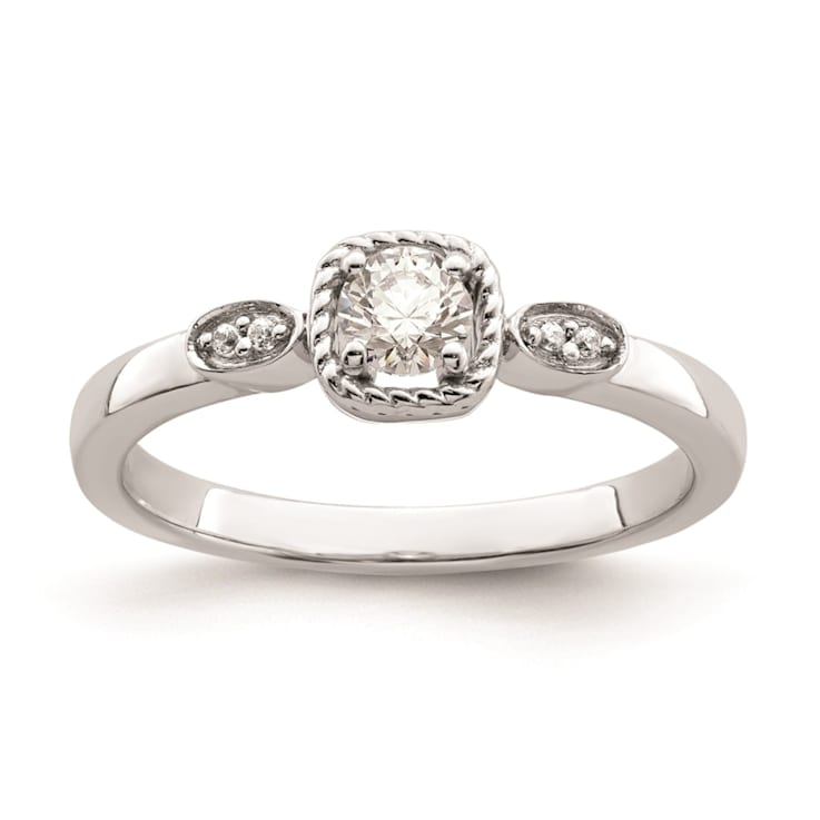 Rhodium Over 14K Gold Petite Rope Edge Round Diamond Ring 0.24ctw