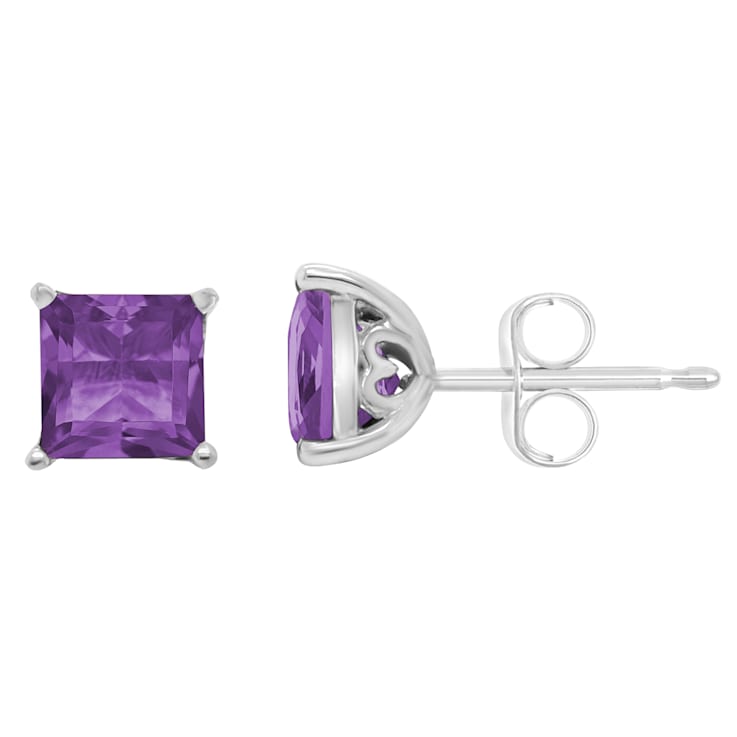 6mm Square Cut Amethyst Rhodium Over Sterling Silver Stud Earrings