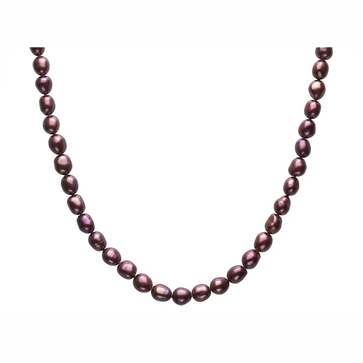 Mahogany Cultured Freshwater Pearl Rhodium Over Sterling Silver 17.5
Inch Strand