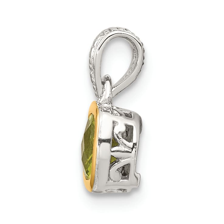 Rhodium Over Sterling Silver with 14k Accent Peridot Pendant