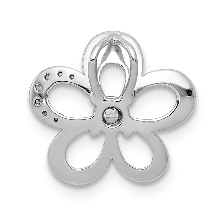 Rhodium Over 14k White Gold Diamond Round Petal Flower Chain Slide Pendant