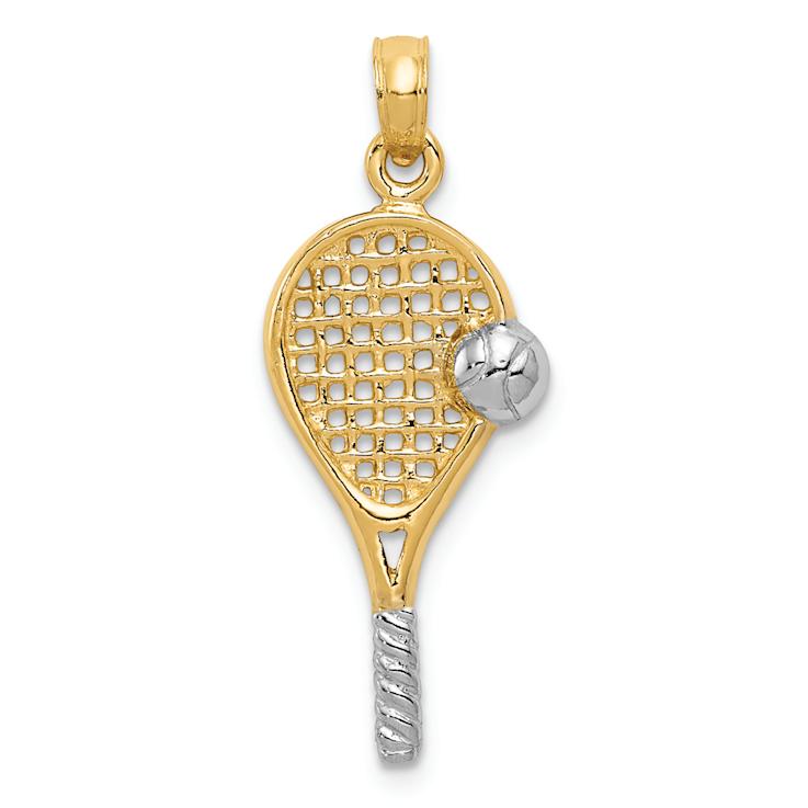 14K Two-tone Gold  Polished and Textured Tennis Racquet Pendant
