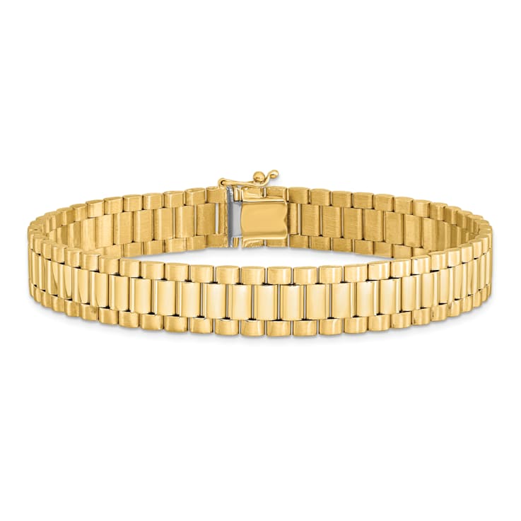 14K Yellow Gold Men's Satin and Polished 8-inch Link Bracelet