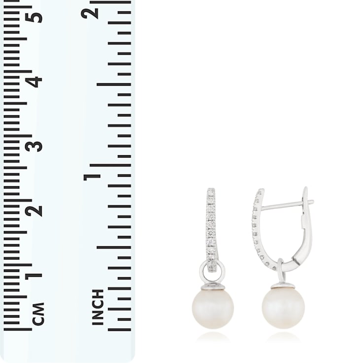 White Cultured Akoya Pearl 14k White Gold Earrings 7-7.5mm