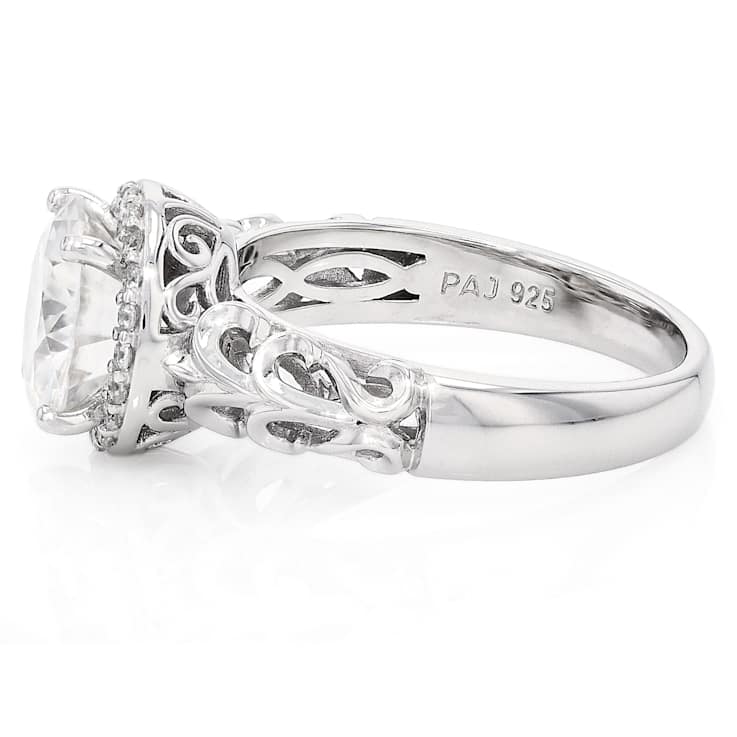 Sparkling Moissanite Halo Ring In Platinum-Enhanced Sterling Silver