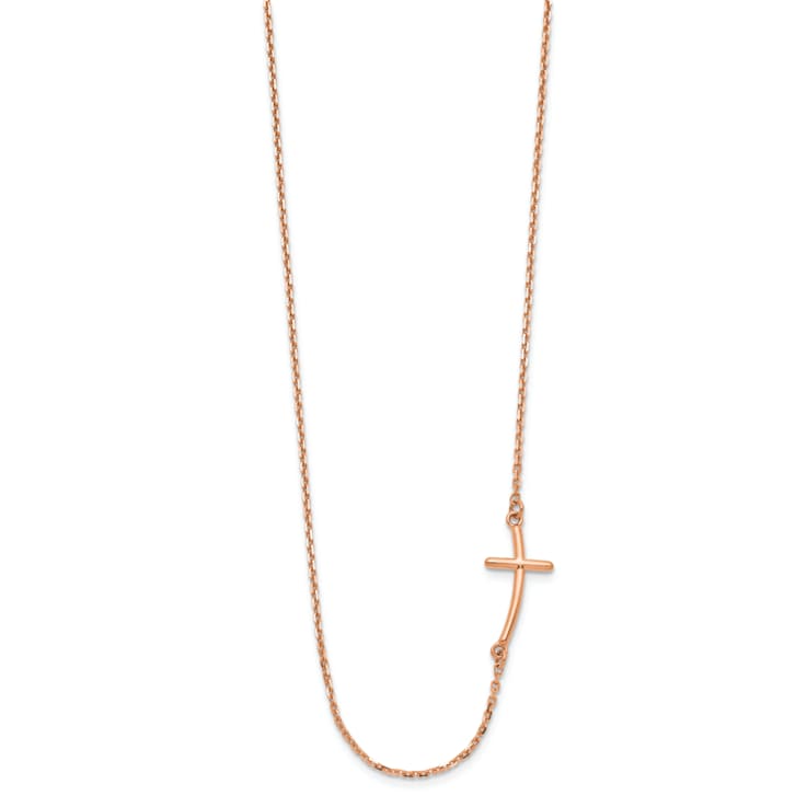 14K Rose Gold Small Sideways Curved Cross Necklace
