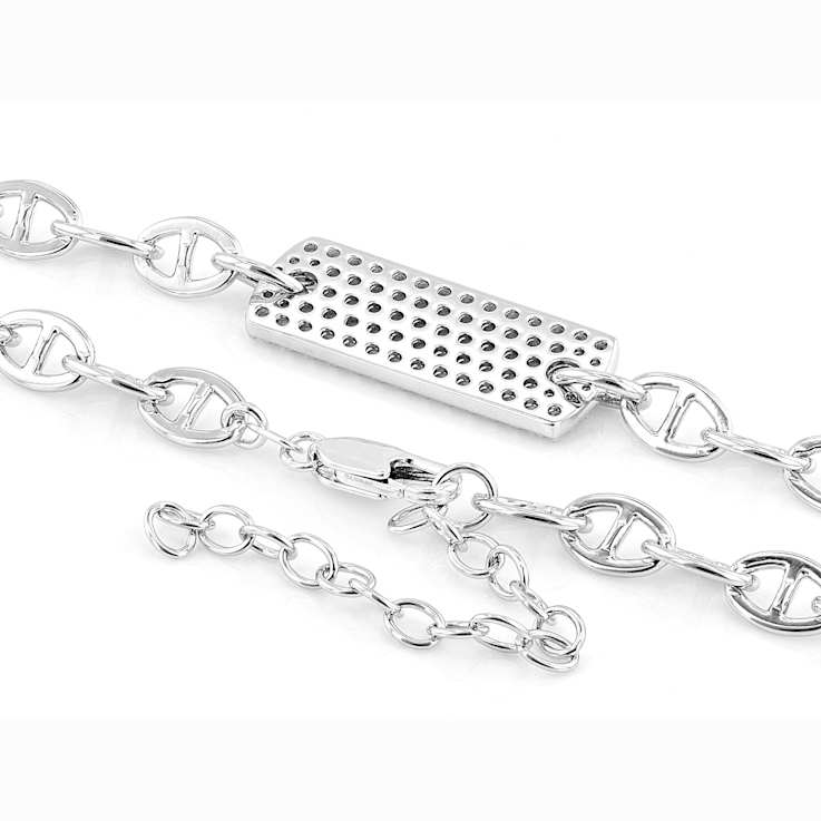 CZ Bar Necklace With Mariner Link Chain