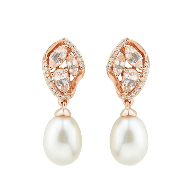 7-7.5mm Oval White Freshwater Pearl with Morganite and Diamond Accents
14K Rose Gold Drop Earrings