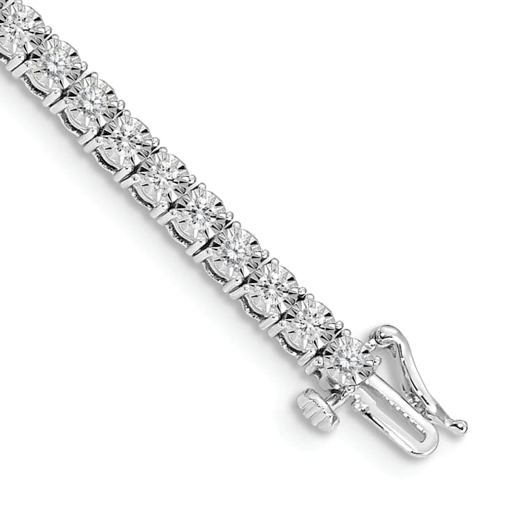 Rhodium Over 10k White Gold Illusion Setting Diamond Bracelet