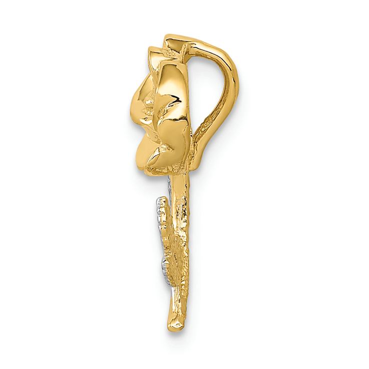 14K Two-tone Gold  Polished and Textured Rose Chain Slide Pendant