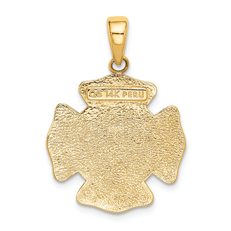 14k Yellow Gold Textured Fire Department FD Saint Florian Badge Pendant