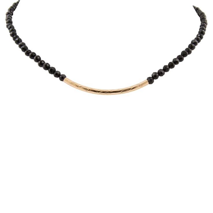 Barse Onyx Bar Necklace In 18K Gold Over Brass
