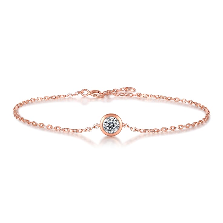 Moissanite Bezel Station Bracelet In 18K Rose Gold Over Sterling Silver 0.50ct