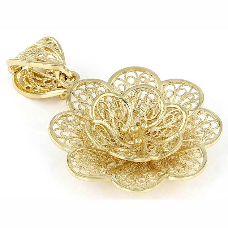 Flower Filigree Enhancer Pendant In 18K Gold Over Sterling Silver