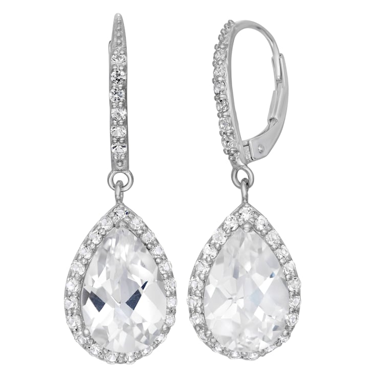 Lab Created White Sapphire Sterling Silver Dangle Earrings 9.12ctw