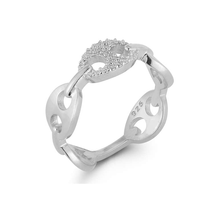 Sterling Statements Rhodium Over Sterling Silver Pave Mariner Link Ring