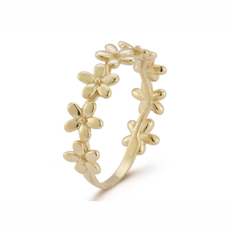 Bellissima Gold 14K Yellow Gold Triple Multi Flower Band Ring