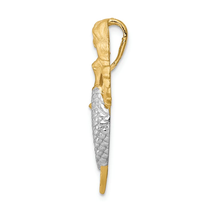 14k Yellow Gold and Rhodium Over 14k Yellow Gold Brushed and Textured
Mermaid Slide Pendant
