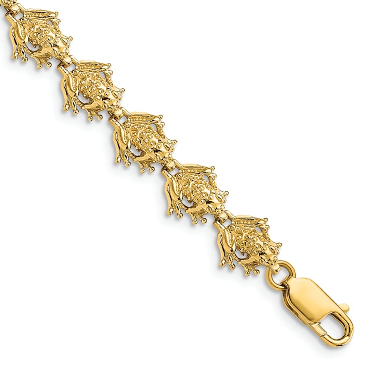 14k Yellow Gold Textured Frog Link Bracelet