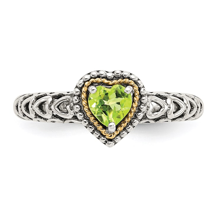 Sterling Silver with 14K Accent Antiqued Peridot Ring
