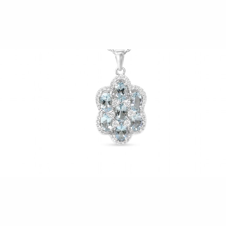 Oval Aquamarine and Cubic Zirconia Rhodium Over Sterling Silver Pendant
with chain, 2.64ctw