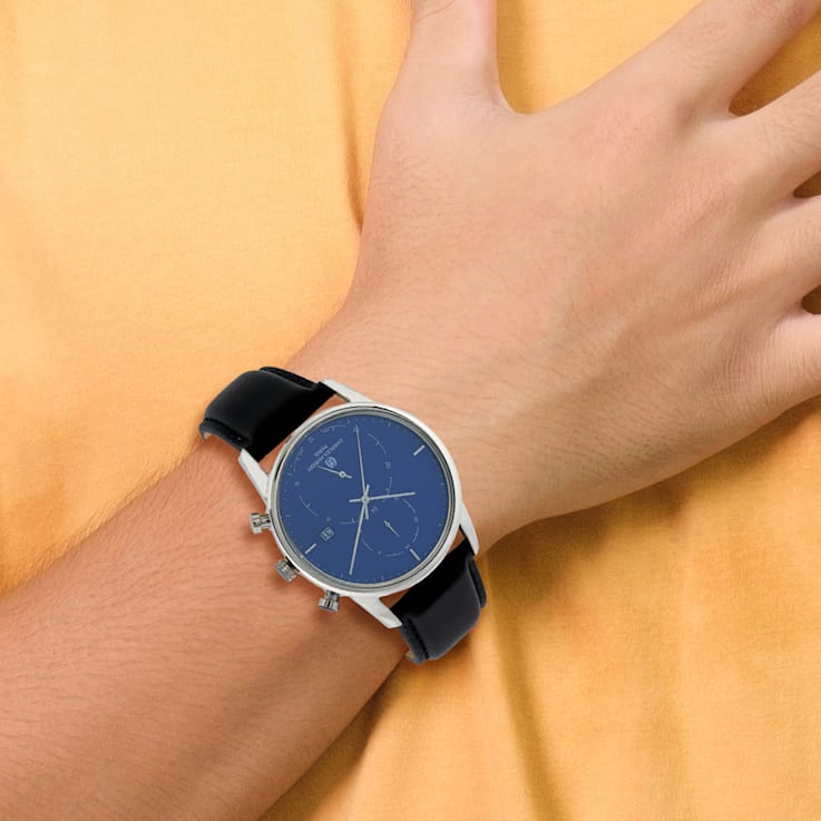 Charles Hubert Men's Stainless Steel Blue Dial Dual Time Watch
