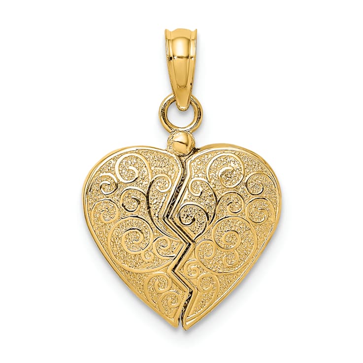 10K Yellow Gold 3D Textured Red Enameled Reversible Openable Heart Charm
