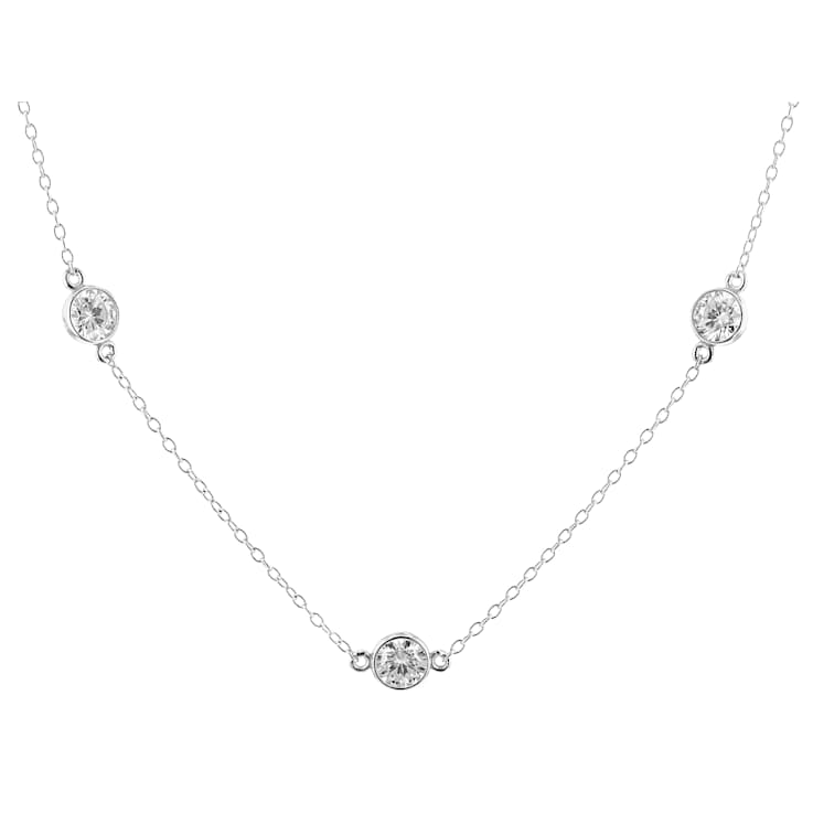 Dainty Moissanite Station Necklace In Platinum-Enhanced Sterling Silver