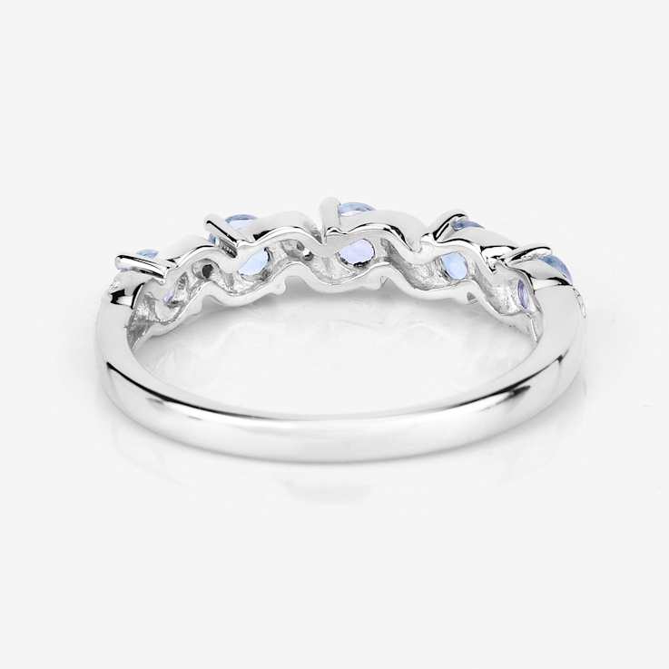 Sky Blue Aquamarine and White Topaz Sterling Silver 5 Stone Band Ring