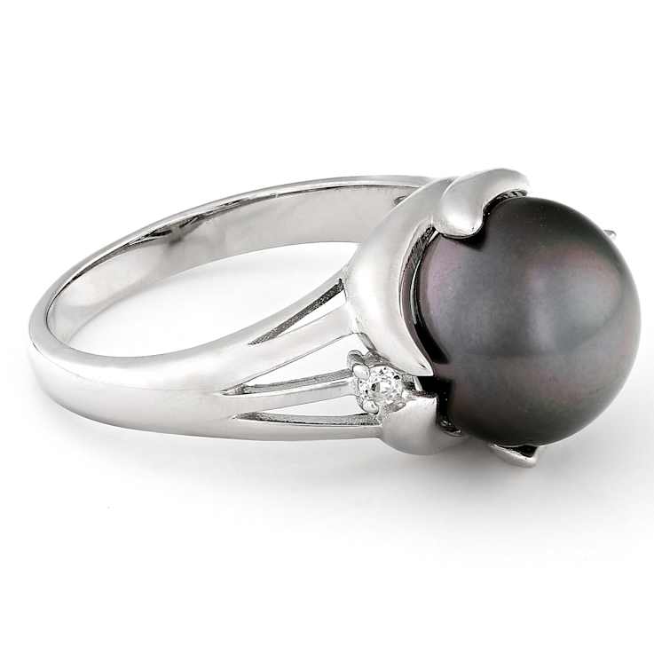 Tahitian Pearl And Topaz Ring In Sterling Silver