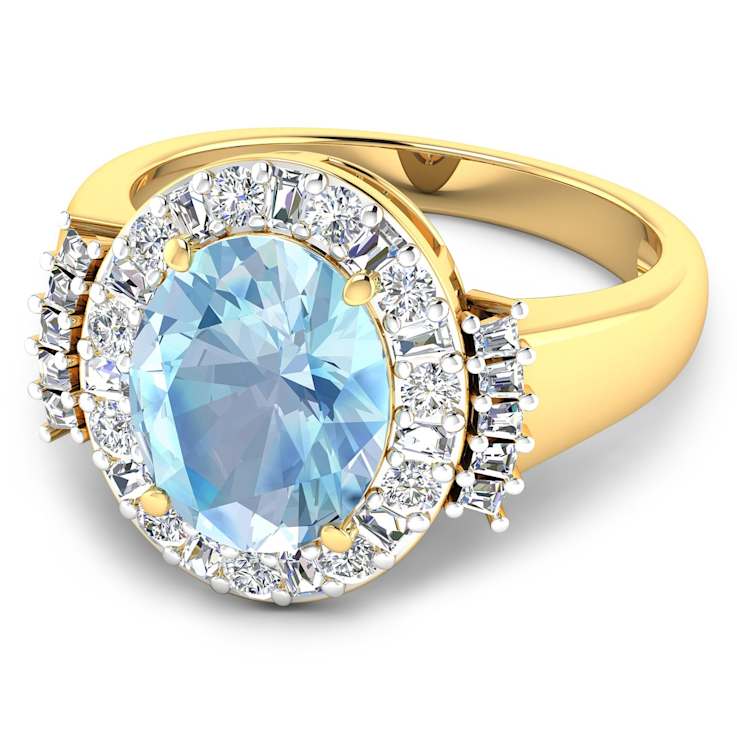 3.73ctw Blue Aquamarine and Diamond 14K Yellow Gold Halo Ring