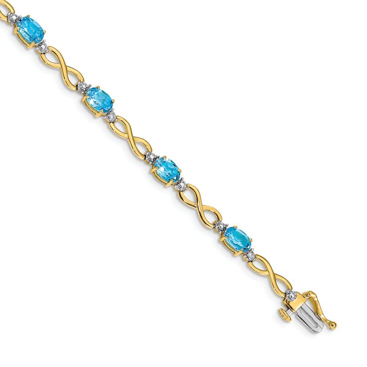 10k Yellow Gold and 10k White Gold Blue Topaz and Diamond Infinity Bracelet