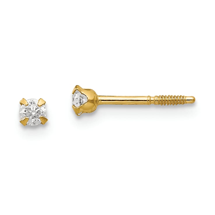 14K Yellow Gold 2.25mm Cubic Zirconia Baby Earrings