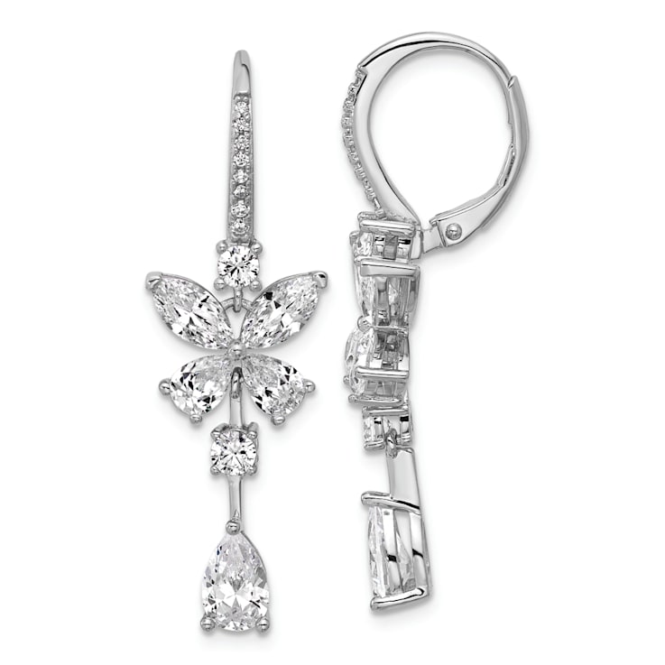 Rhodium Over Sterling Silver Fancy Cubic Zirconia Butterfly Dangle
Leverback Earrings