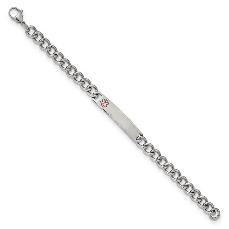 Stainless Steel Polished with Red Enamel 8-inch Medical ID Bracelet