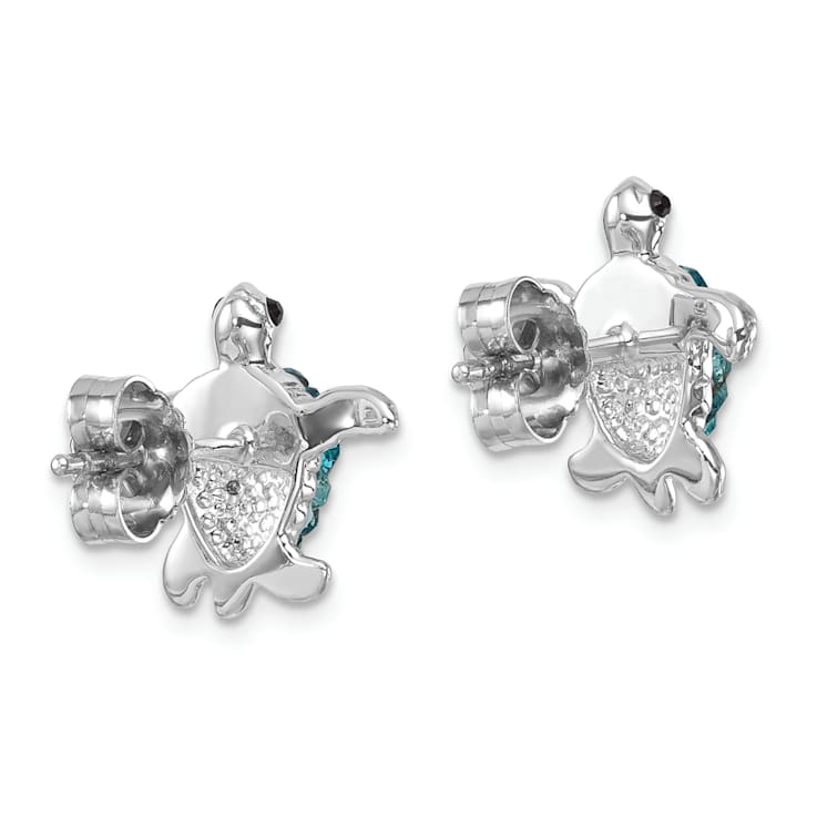 Rhodium Over Sterling Silver Polished Crystal Turtle Post Earrings