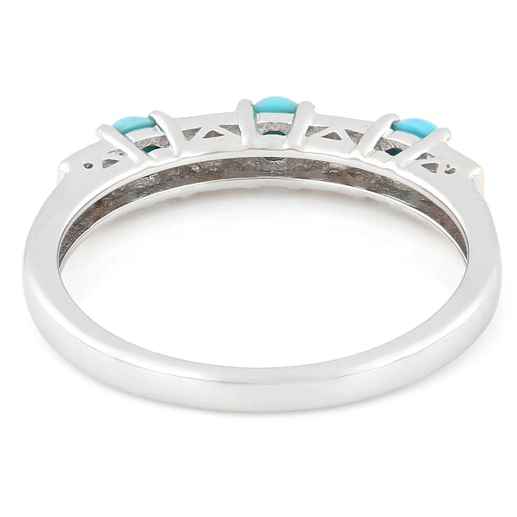 Turquoise And Lab-Grown Diamond Band Ring In Rhodium And 18K Gold Over
Sterling Silver 0.05ctw