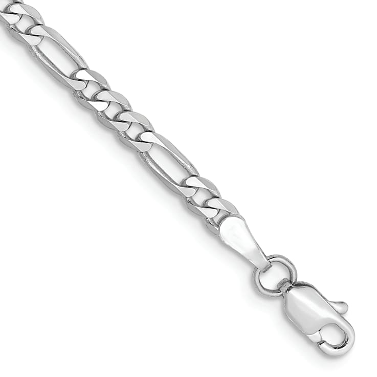 14K White Gold 3mm Flat Figaro Chain Bracelet