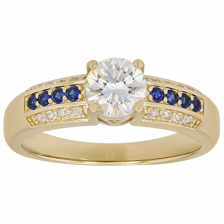 Diamond Simulant, Lab Blue Sapphire And White Zircon Ring In 18K Gold
Over Sterling Silver 1.50ctw