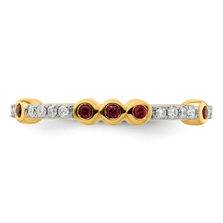 14K Yellow Gold Stackable Expressions Lab Created Ruby and Diamond Ring 0.18ctw