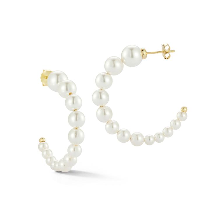 Rachel Zoe Freshwater Pearl Graduated Hoop Earrings in 14K Gold Over
Sterling Silver