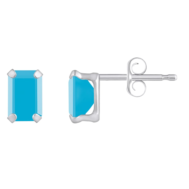 6x4mm Emerald Cut Turquoise Rhodium Over 10k White Gold Stud Earrings