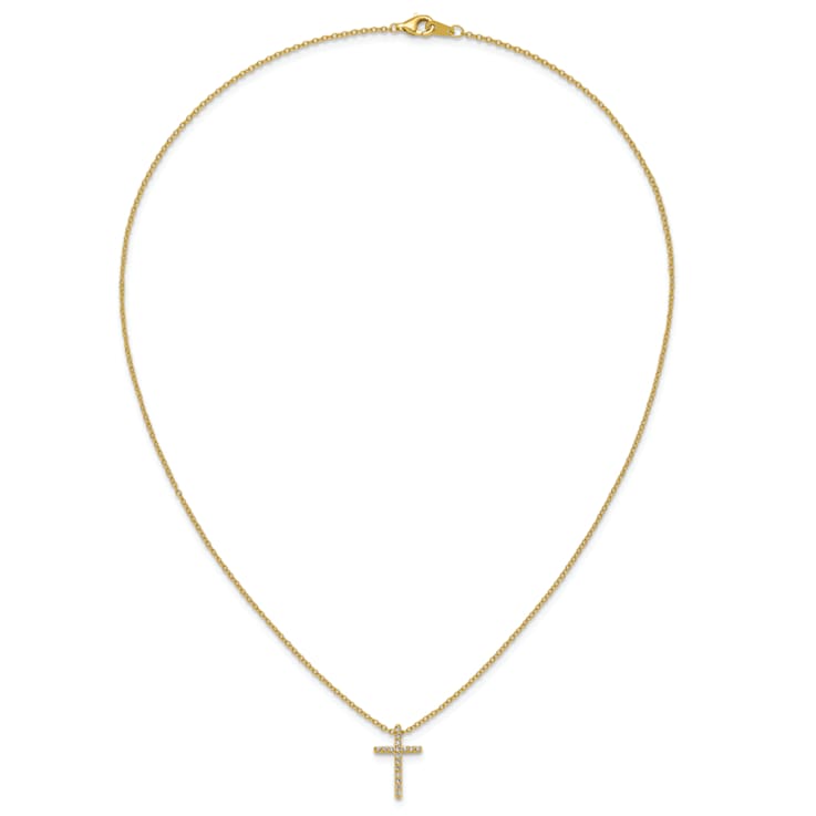 14K Yellow Gold Over Sterling Silver Polished Cubic Zirconia Latin Cross Necklace
