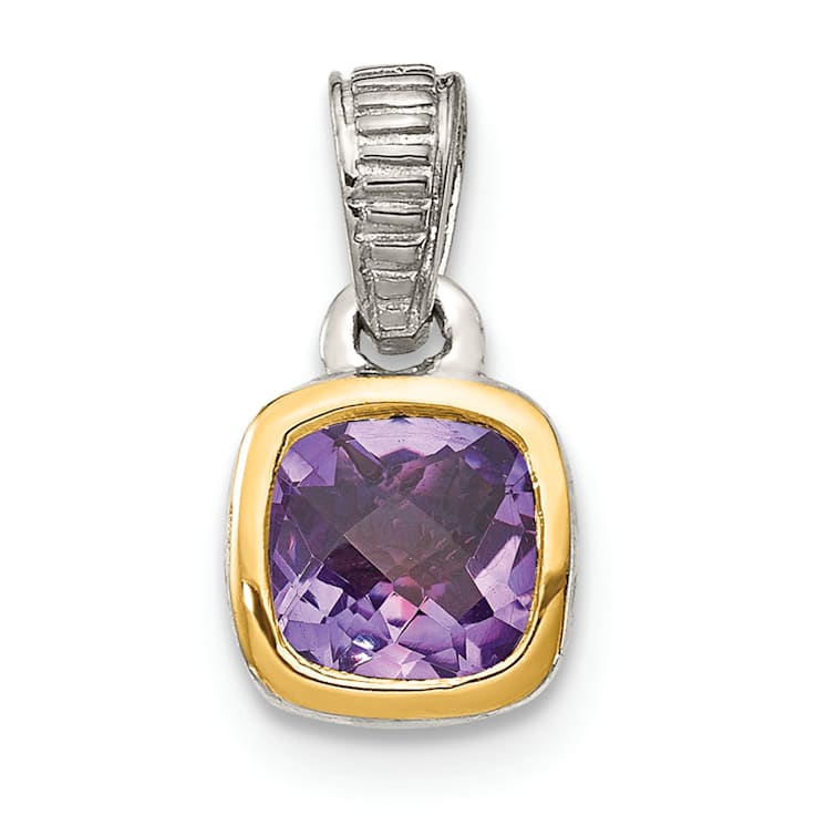 Rhodium Over Sterling Silver with 14k Accent Amethyst Pendant