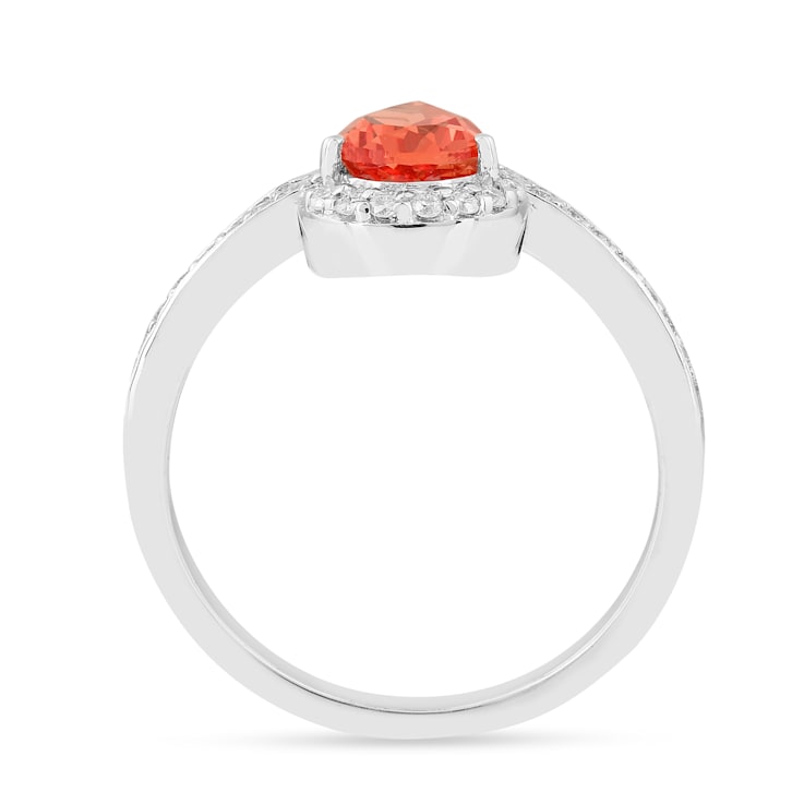 Peach Orange Lab Created Pear Shaped Padparadscha Sapphire &
Moissanite Rhodium Over Silver Ring