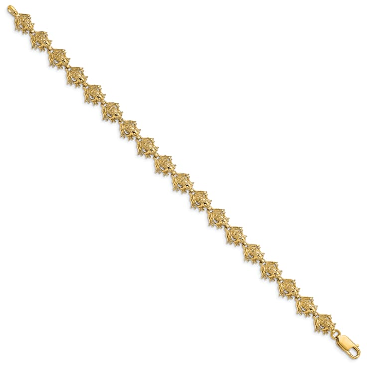 14k Yellow Gold Textured Frog Link Bracelet