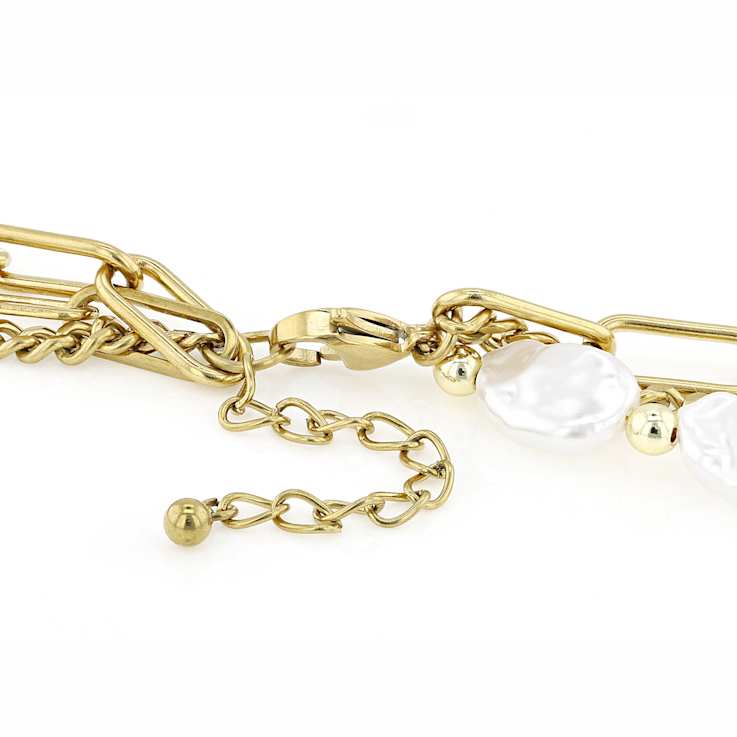 Pearl Simulant Paperclip And Cuban Link Necklace In Gold-Tone 18 Inch